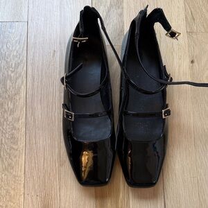 Black Patent Mary Jane Flats with Ankle Straps